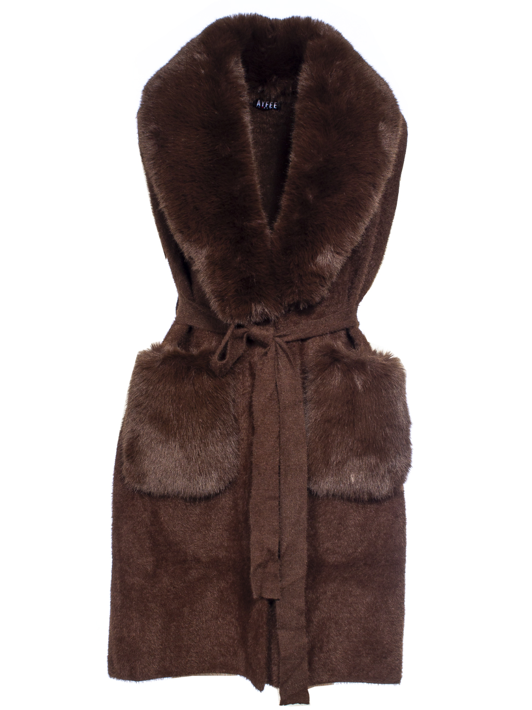 GILET TASCHE ECOFUR,3 TG,100% NY, MADE IN PRC                - BROWN